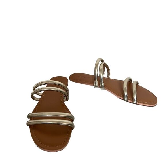 J. Crew NWOT Gold Metallic Flat Slide On Sandals Size 8 - Picture 4 of 10